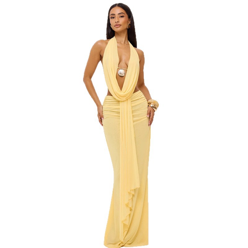 Womens Halterneck Backless Top And Sexy Hip-Hugging Skirt Set