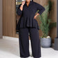 Fashion Commuter Long Sleeve Lapel Zipper Top Wide Leg Pants Solid Color Suit