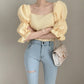 Gentle Temperament Square Neck Leaking Collarbone Puff Sleeve Chiffon Half Sleeve Top