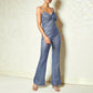 Women's Fashion Sequined Pleated Sling Backless Jumpsuit