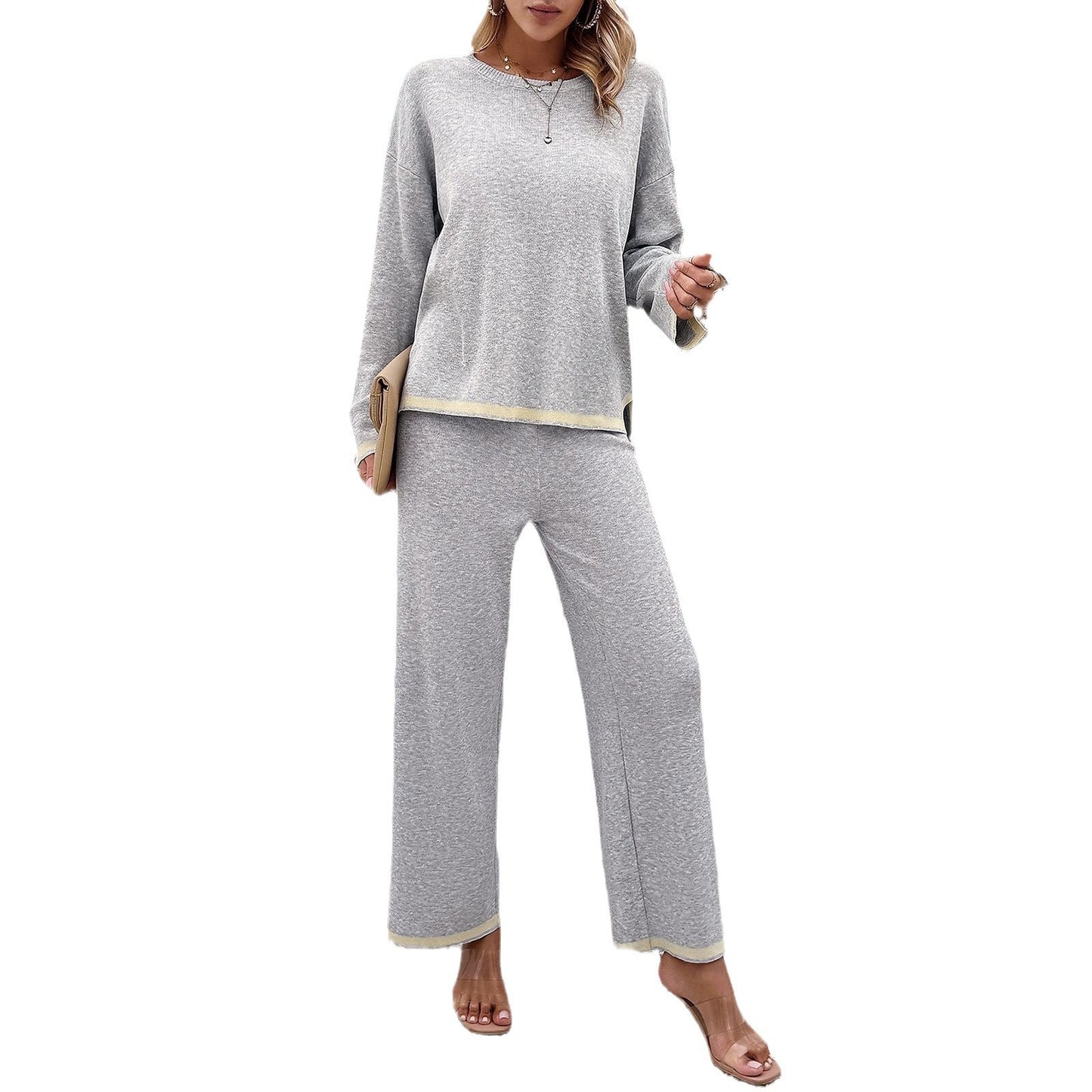Combinaison tricotée à manches longues pour femme, couleur unie