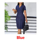 Robe de ville à manches courtes et col en V pour femme, taille ajustée, couleur unie