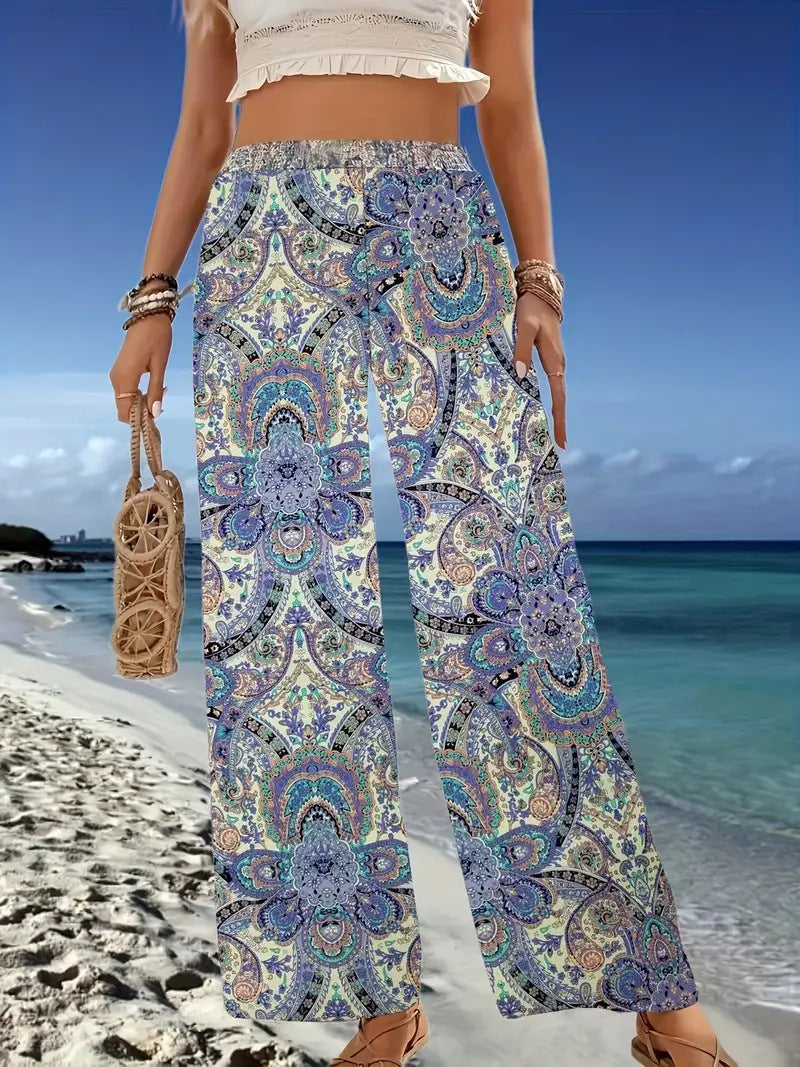 Pantalon large à imprimé cachemire bohème