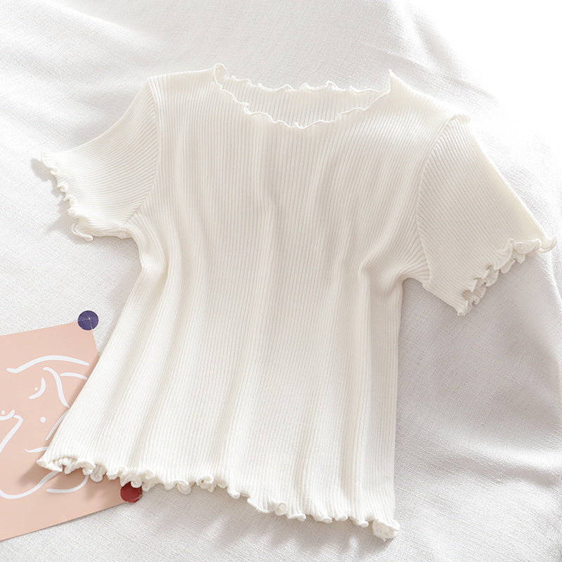 Summer Thin Elastic Pit Strip Half-Sleeved Top Pink Girl