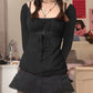 Autumn Mesh Lace Pullover Bow Waist Long Sleeve Top