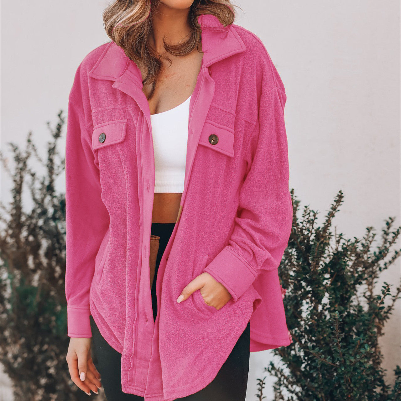 Women's Fashion Polo Collar Single-breasted Long Sleeve Shirt Coat