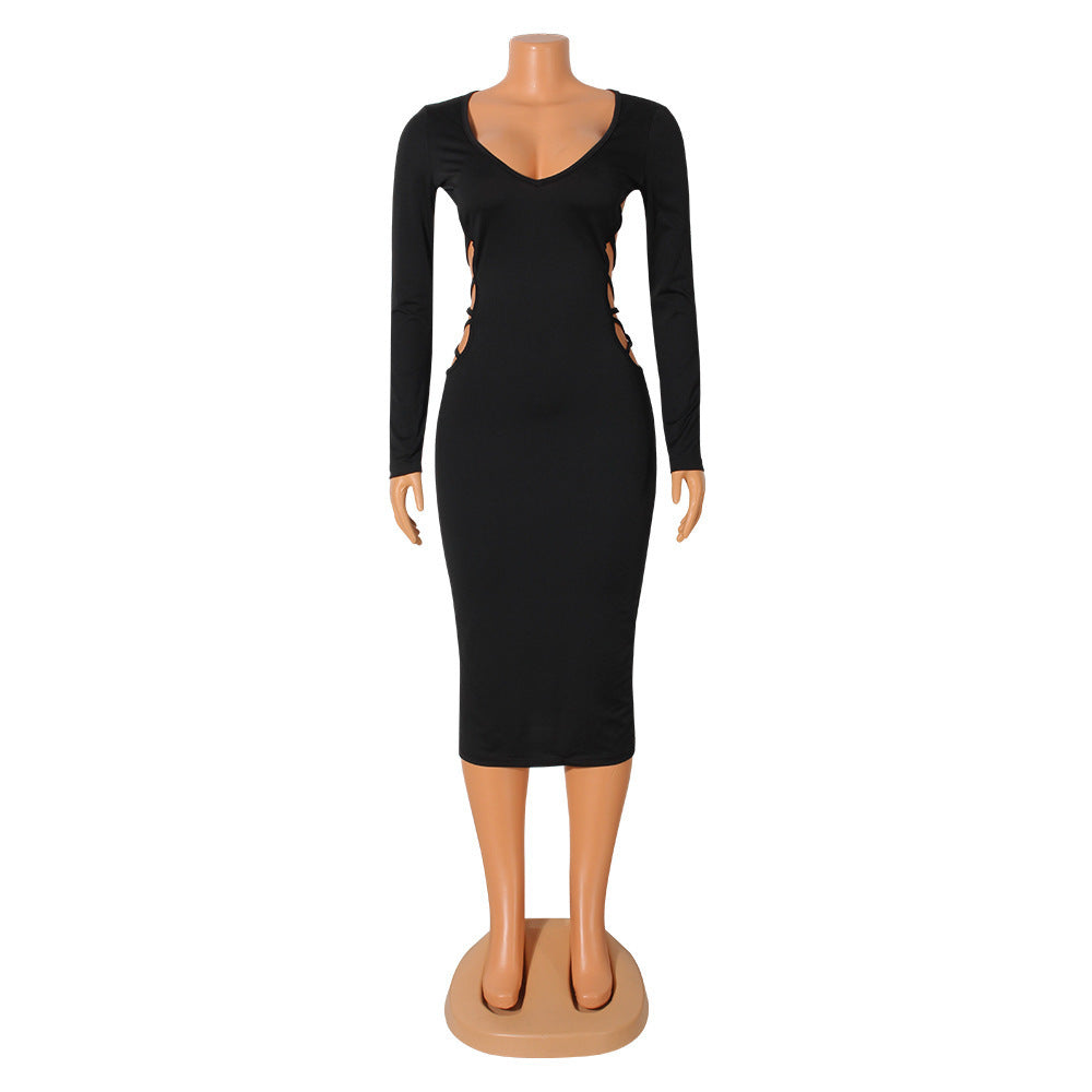 Hollow Out V-neck Dress Women