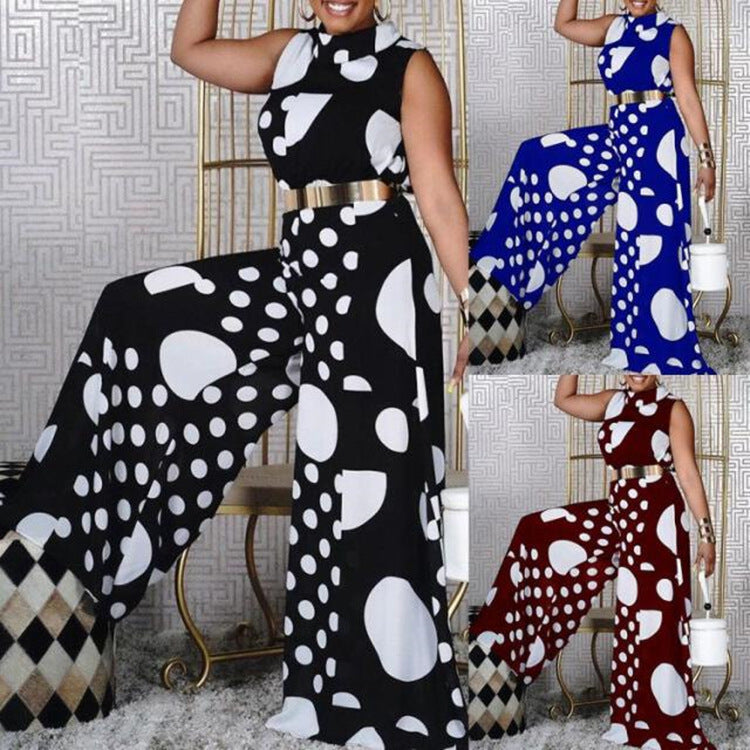 Summer Fashion Polka Dot Squandered Waist Jumpsuit Women
