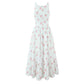 New Summer Cream Rose Printed Lace Up Mid-length Sling Dress