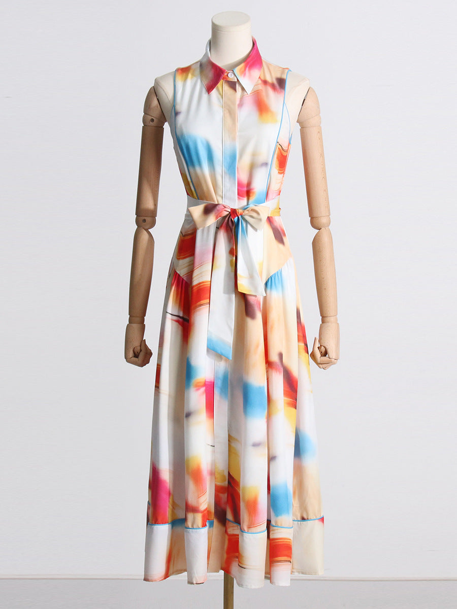 Robe à lacets imprimée à col polo pour femme