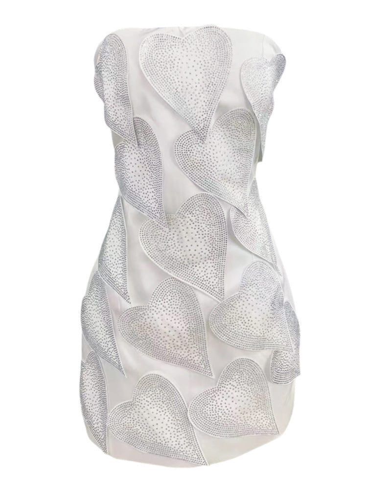 Heavy Embroidery Drilling Tube Top Slimming Dress