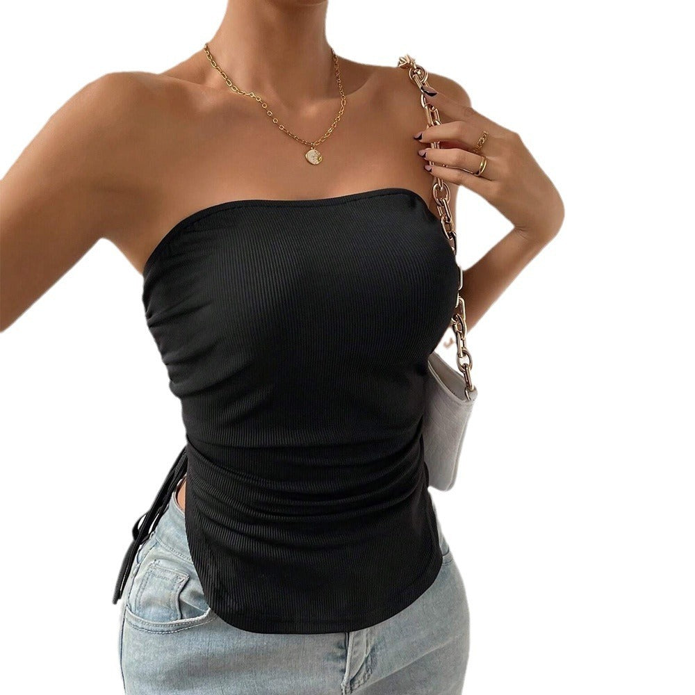 European And American Slim-fit Solid Color Drawstring Short Tube Top Vest