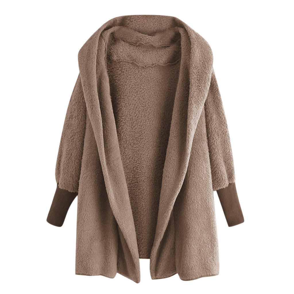 Reversible fleece hooded threaded cuff coat