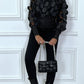 Black Mesh Three-dimensional Flower Off-shoulder Puff Sleeve Top