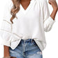 New Women's V-neck Casual Solid Color Long Sleeve Loose Shirt
