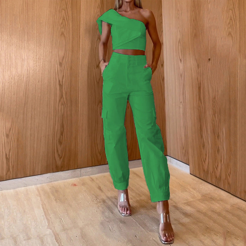 Pantalon skinny court à épaules dénudées et poches pour femme