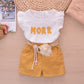 Girls Cotton Flying Sleeve Jacquard Ruffled To Shorts Two-piece Flower Belt Princess Pants Suit