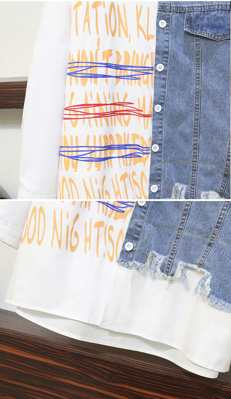 Women's Retro Hong Kong Style Long-sleeved Letter Printing Shirt