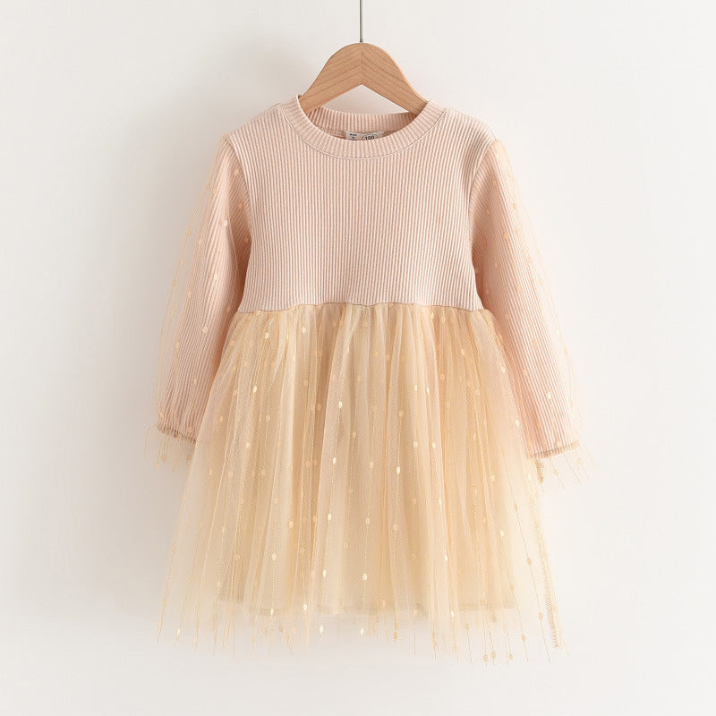 Girls'  Mink Velvet Fake Two Piece Dress