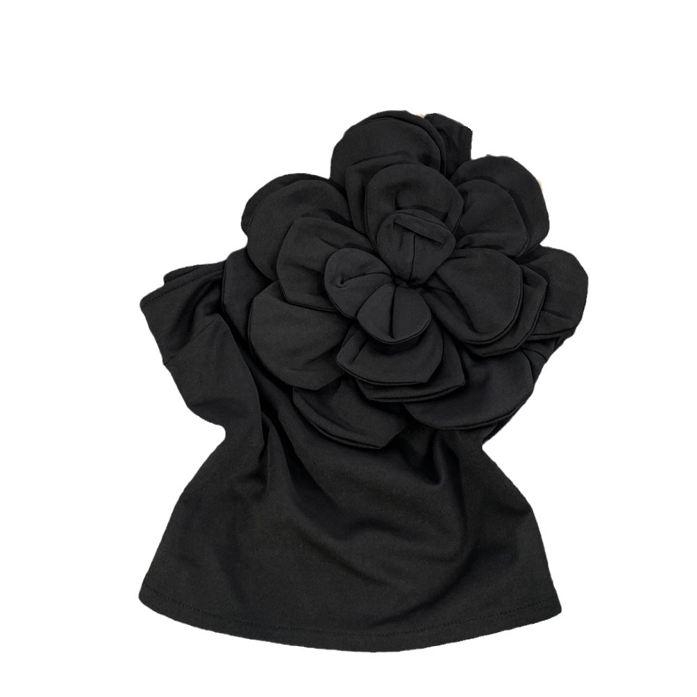 Pure Desire Three-dimensional Large Flower Diagonal Collar One-shoulder Top