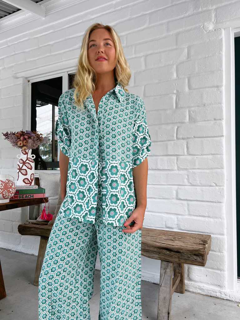 Printed Casual Fashion Shirt Wide Leg Pants Suit