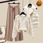 Ensemble trois pièces pour femme, gilet, pull épais, pantalon large