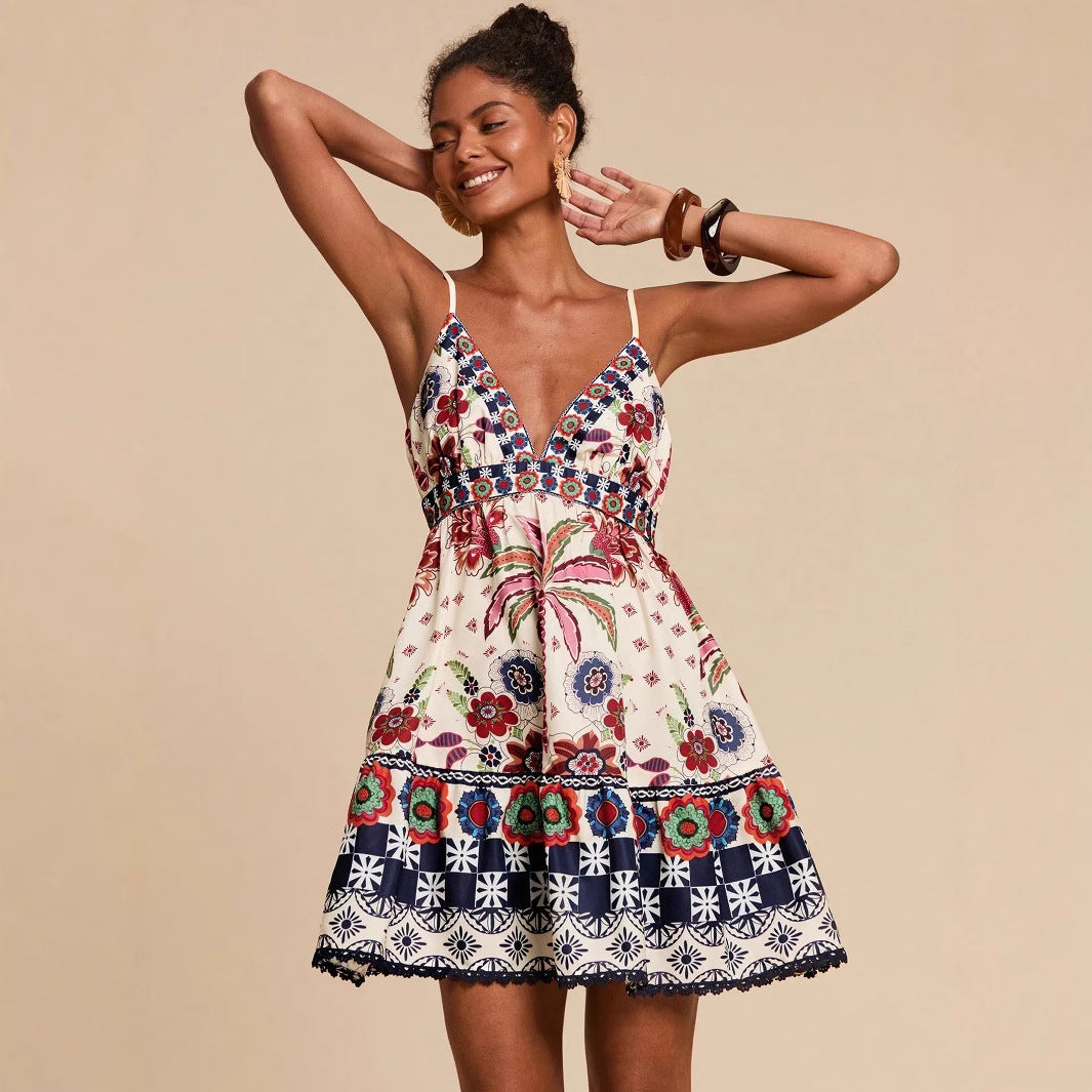 Womens Knitted Printed Strap Mini Dress