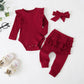 Vêtements d'automne pour enfants, combinaison décontractée à manches longues en dentelle, ensemble trois pièces avec coiffe à nœud