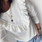 Ruffled round neck long sleeve top