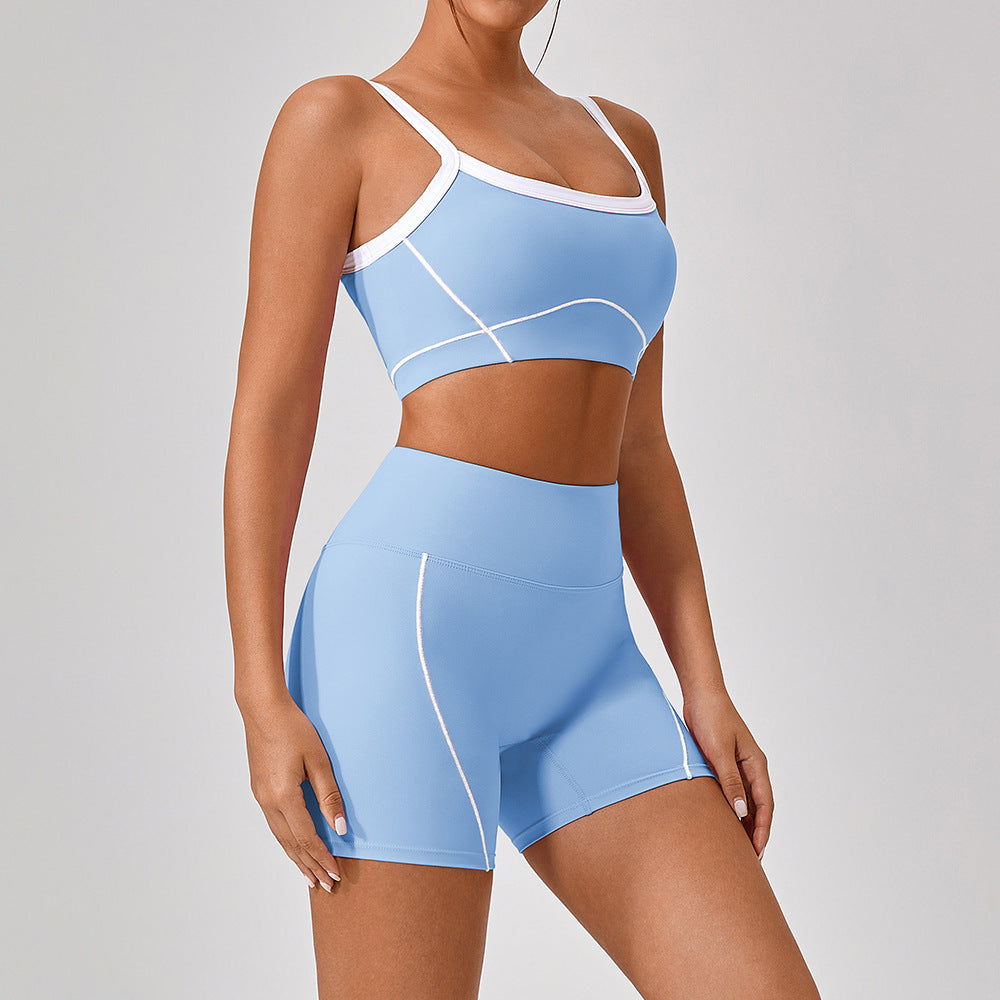 Combinaison de sport de plein air moulante à bretelles spaghetti pour femmes, couleur contrastée, style européen et américain
