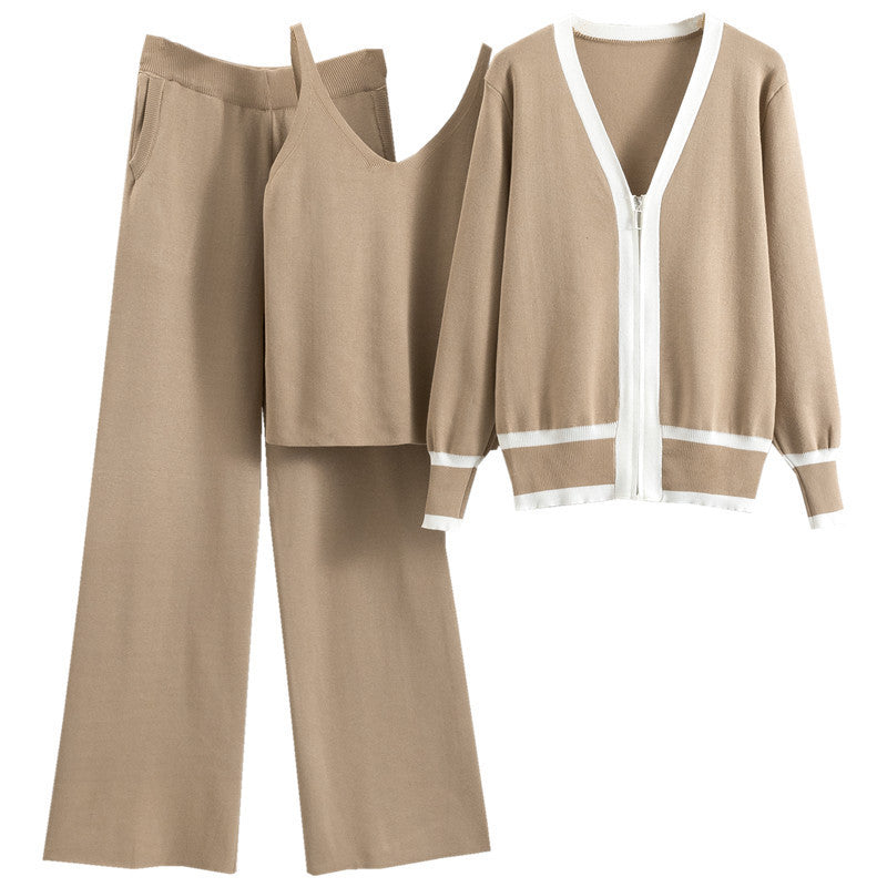 Cardigan Sling Wide-leg Pants Three-piece Suit