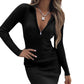 Robe d'automne à col polo, fermeture éclair, taille haute, manches longues