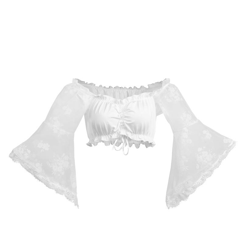 One Word Neck Short Lace Top Women Loose