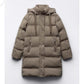 Veste en coton à capuche, coupe ajustée, amincissante et chaude, manteau long