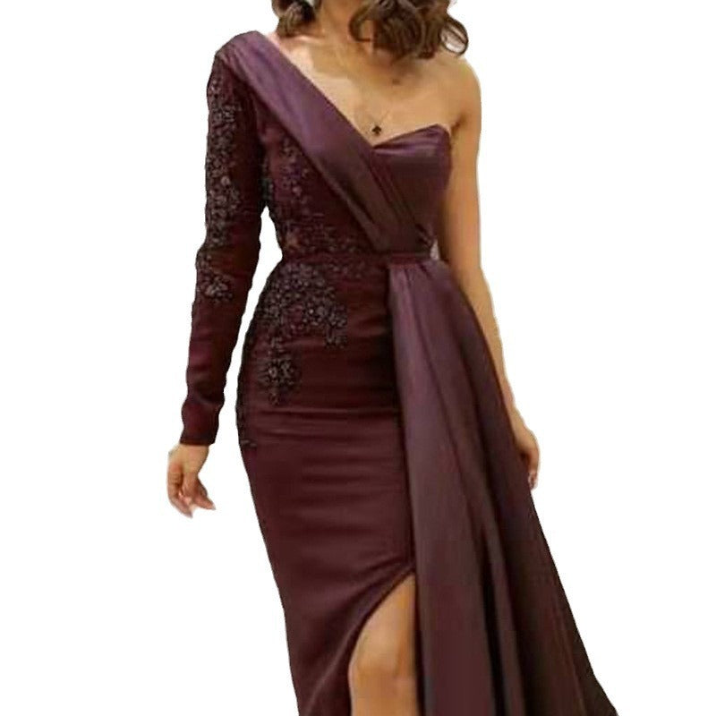 One-shoulder Split Slimming Plus Size Dress For Women