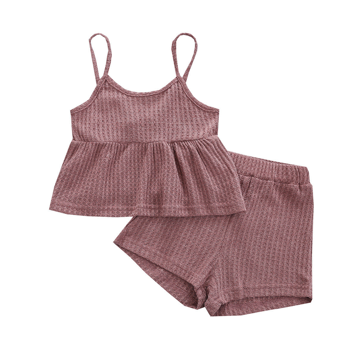 Ensemble deux pièces haut à bretelles sans manches et short de couleur unie