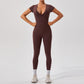 European And American Nude Feel Short Sleeve Yoga Jumpsuit