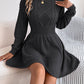Solid Color Twist Fitted Waist Lantern Long Sleeve Sweater Dress