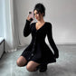 Women's Solid-Color V-Neck Knitted Dress