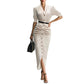 Fashionable Short-Sleeve Belted Pleated Shirt Dress
