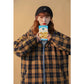 Unisex Color Matching Plaid Loose Long-sleeved Hooded Loose Double-sided Coat