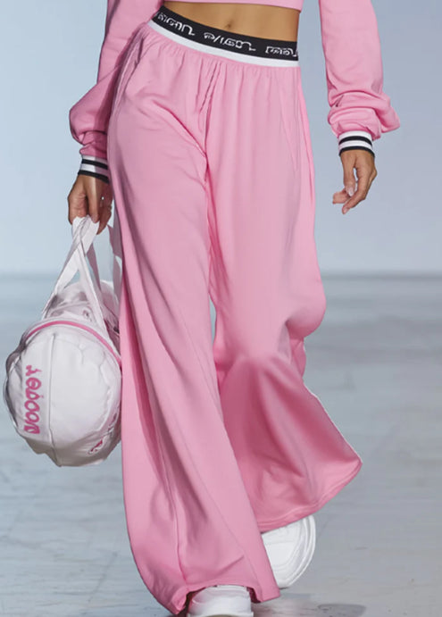 Sporty Style Boat Neck Long Sleeved Top And Wide Leg Pants Set