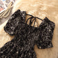French Square Collar Floral Dress Waist Slimming Women