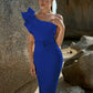 One Shoulder Solid Color With Belt Party Dress