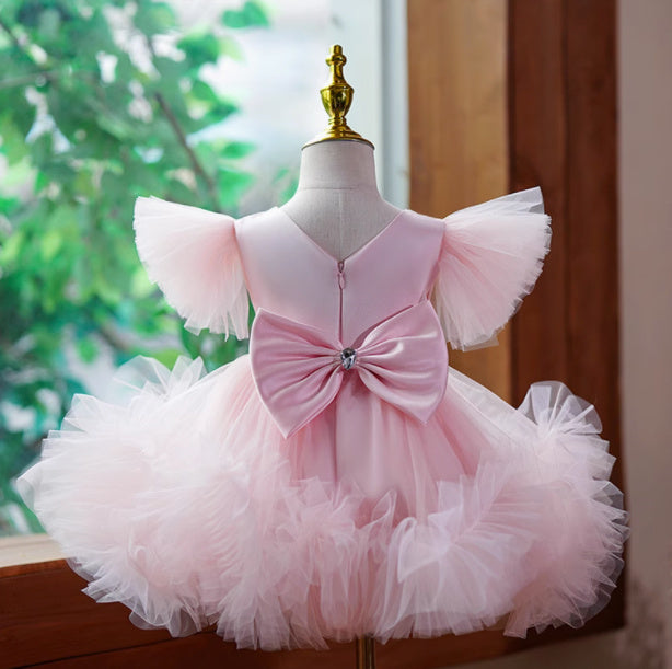 Girls' Solid Color Versatile Creative Fluffy Dress