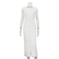 Waist-tight Single-breasted White Sheath Round Neck Flying Sleeves Dress