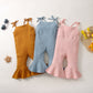 Pantalon d'été une pièce à pattes d'éléphant en coton à rayures unies pour filles