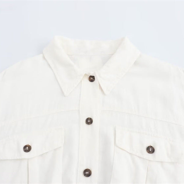 Cotton And Linen With Belt Midi Skirt Workwear Shirt Dress