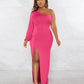 Women's Autumn Oblique Shoulder Lantern Sleeve Solid Color Slim Fit Dress