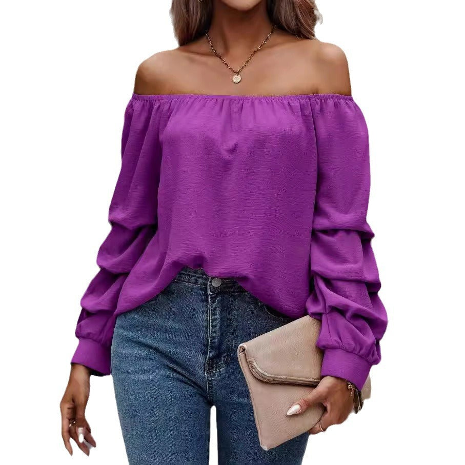 Women's Fashion Shoulder-baring Nodule Long Sleeve Shirt